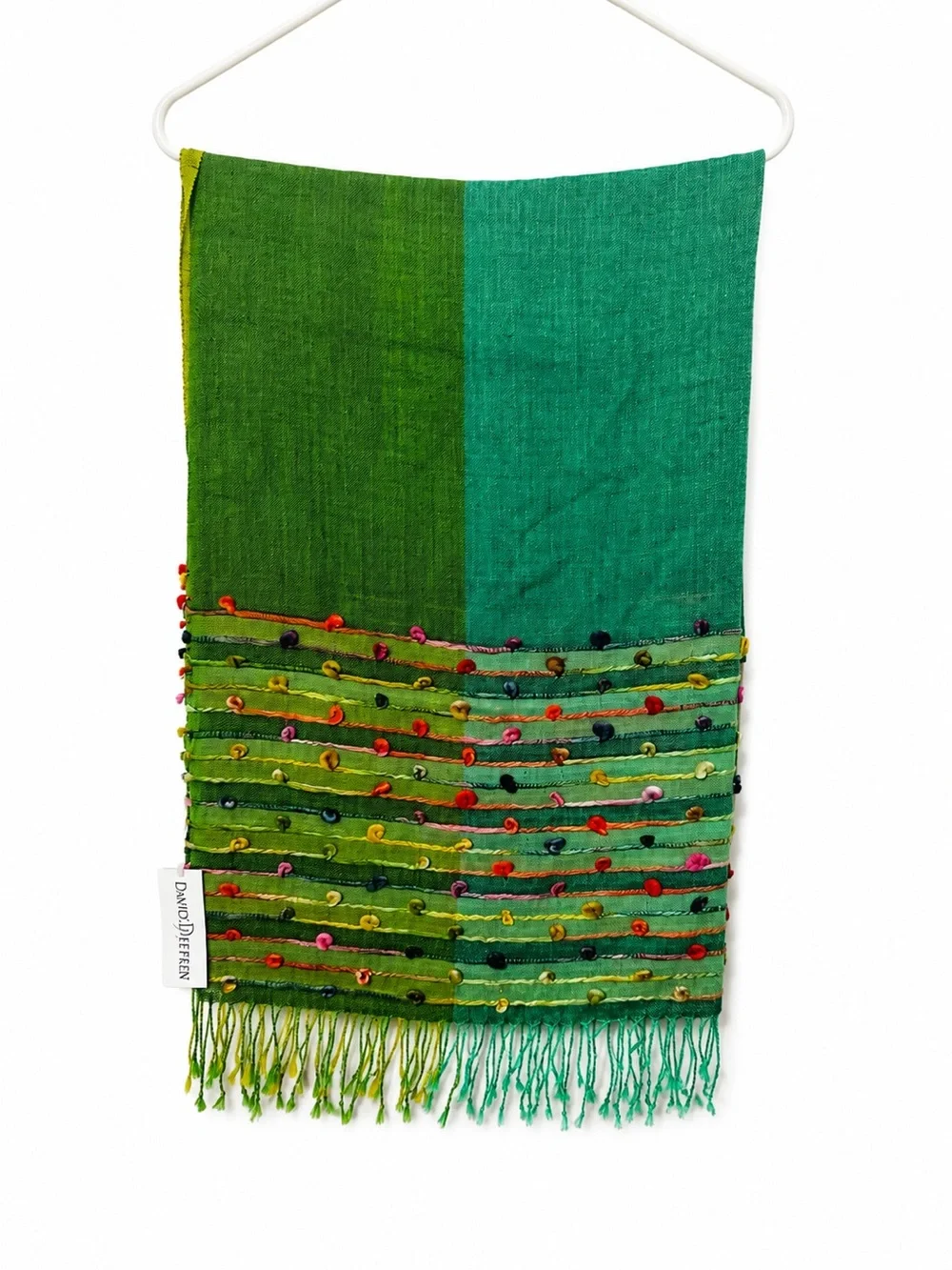 NWT David Jeffery Green Teal Embroidered Fringe Shawl Wrap Boho